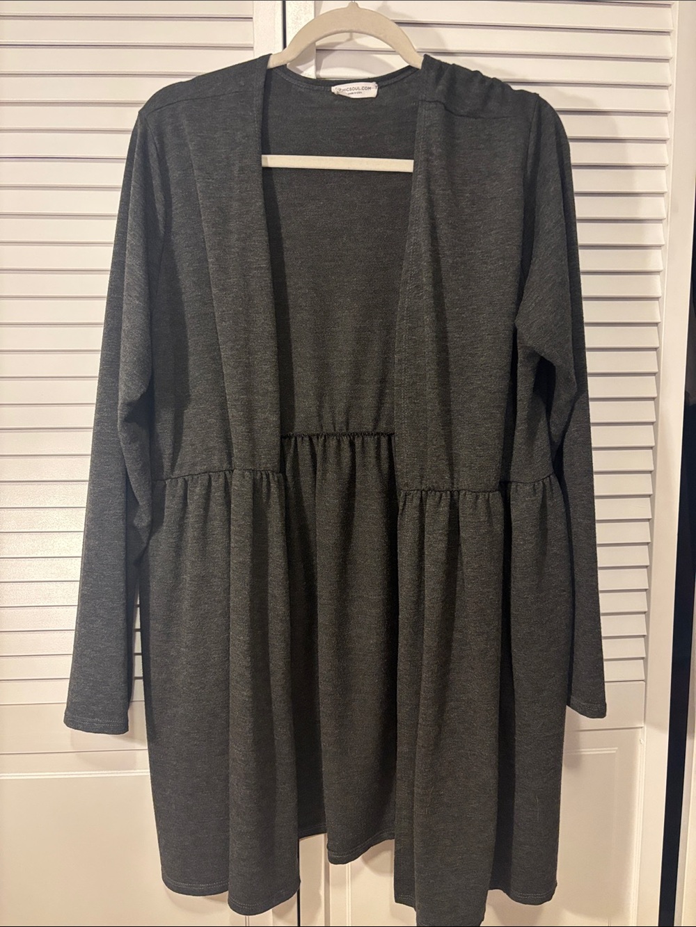 Open-Front Gathered-Waist Cardigan - Dark Gray